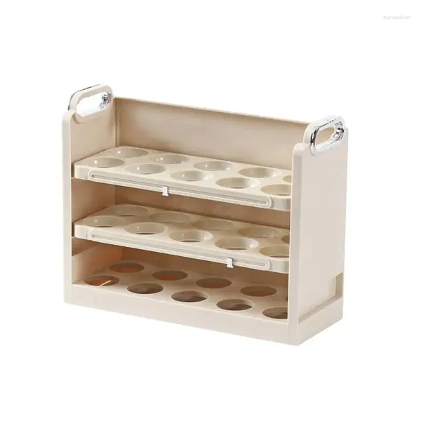 Bouteilles de rangement, conteneur d'œufs pour réfrigérateur, 3 couches, gain de place, boîte à porte latérale avec 30 grilles, poignée et échelle de temps, cuisine