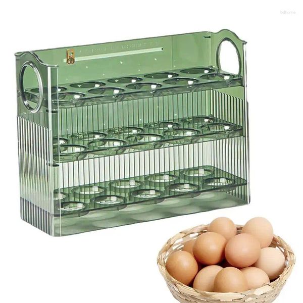 Porte-œufs pour porte latérale du réfrigérateur, bouteilles de rangement, boîte peu encombrante de grande capacité à 30 compartiments, conception à échelle de plateau réversible
