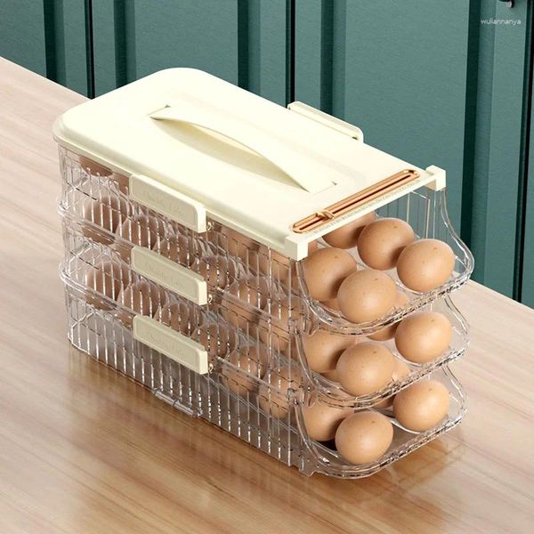 Bouteille de rangement Porte-œufs pour réfrigérateur - Organisateur roulant automatique 3 couches - Dispensateur et boîte stackable