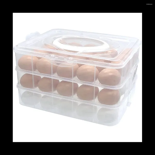 Bouteilles de rangement Porte-œufs pour le réfrigérateur Récipient de 3 couches avec porte-toile de couvercle