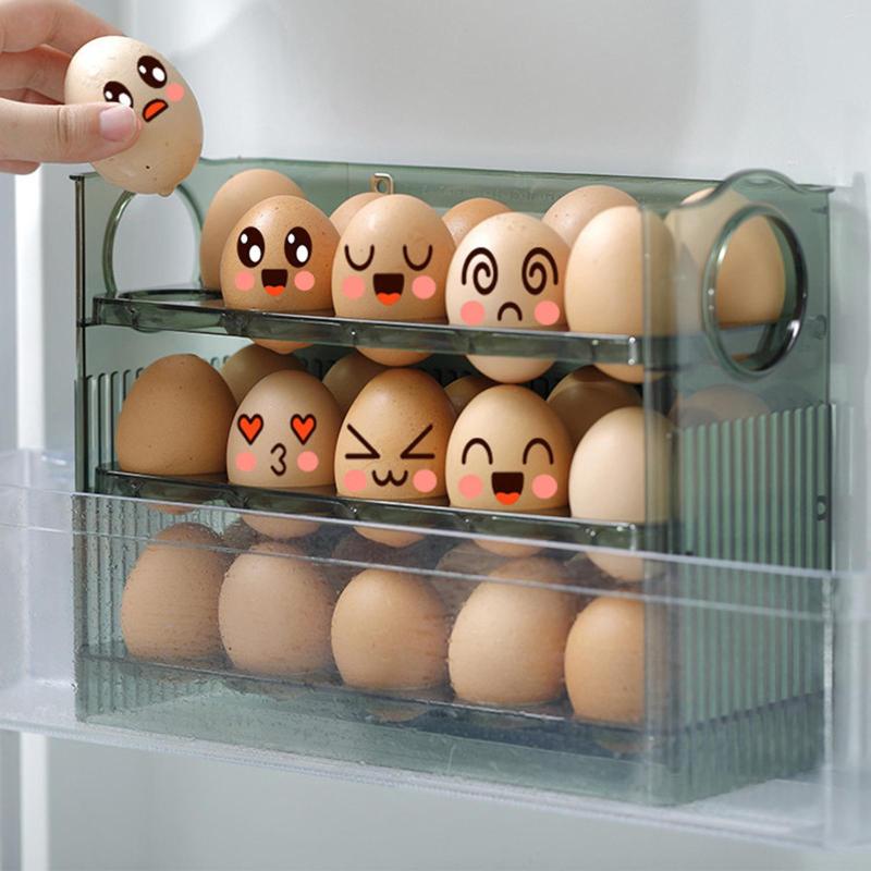 Storage Bottles Egg Holder For Refrigerator 3-Layer Flip Fridge Door Tray 30 Eggs