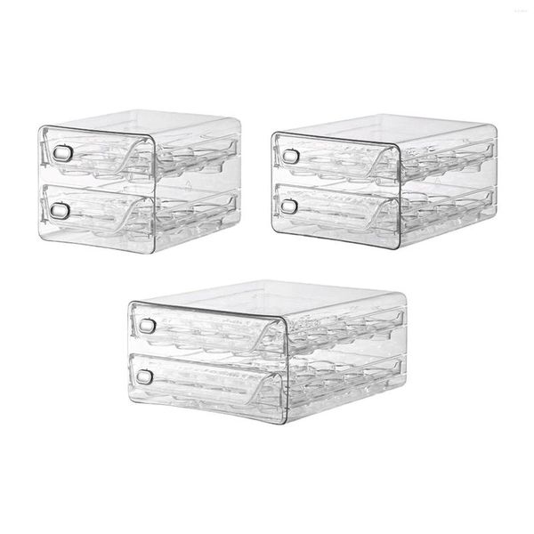 Soporte de huevo de botellas de almacenamiento con manijas de manijas de espacio transparente Bandeja de caja fresca apilable duradera para cocina de gabinete de encimera