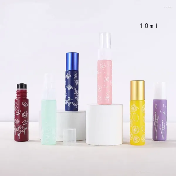 Botellas de almacenamiento vacías 10 ml de vaso impreso aceite esencial para caminata perfume roller de recargador separado