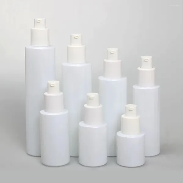 Bouteilles de stockage vides de 20ml, en verre blanc perle, pour lotion/spray/toner, avec couvercle en grain de bois ABS, pour emballage cosmétique