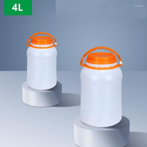 Bouteilles de stockage Seau en plastique vide 4L avec couvercle Matériau de qualité alimentaire Conteneur domestique Emballage étanche Bouteille ronde