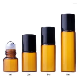 Botellas de almacenamiento Rollo de vidrio ámbar vacío en botella Muestra cosmética Perfume Rodillo recargable para aceites esenciales