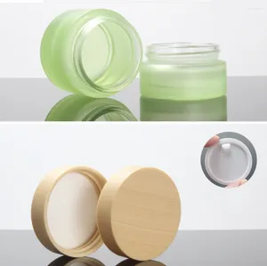 Bouteilles de rangement bleu vide / vert 30 ml bocal en verre avec couvercle de grain en bois