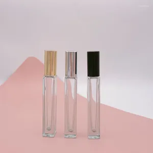 Bouteilles de rangement vides carrés transparents à huile rectangulaire Rouleau à rouleau de parfum sur une bouteille de verre à balle 10 ml