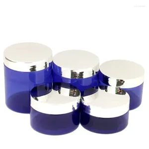 Opslagflessen lege crème pot heldere donkerblauwe make -up potten brede mond fles plastic containers voor cosmetica 100 ml 120 ml 150 ml 200 ml 250 ml