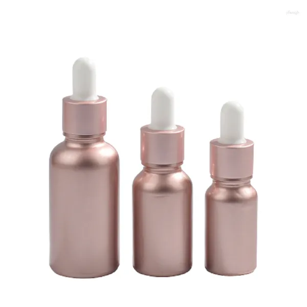 Bouteilles de stockage Bouteille d'huile essentielle vide Rose Gold Matte Frost Verre 10 ml 15 ml 30 ml Emballage cosmétique Échantillon Flacons compte-gouttes 25pcs