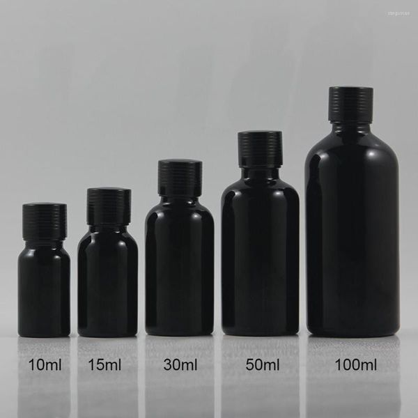 Botellas de almacenamiento Botella de vidrio de vial de 10 ml de color negro brillante vacío con tapón de rosca de inserción para envasado de aceites esenciales