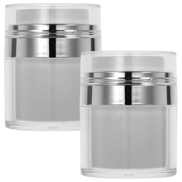 Bouteilles de rangement pots vides bouteille ronde: 2pcs 30g de pompes sans air contenants vide pression de lotion rechargeable pour baume à lèvres à paupières