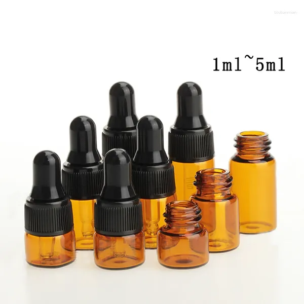 Botellas de almacenamiento mini aceite esencial 1 ml 2 ml 3 ml gotero de vidrio ámbar con tapa negra muestra pequeña