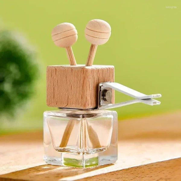 Bouteilles de stockage Vide Mini Parfum Avec Couvercle En Bois 8ml Conteneur D'huile Essentielle Voiture Parfum D'air Pendentif Auto Bouteille En Verre Givré