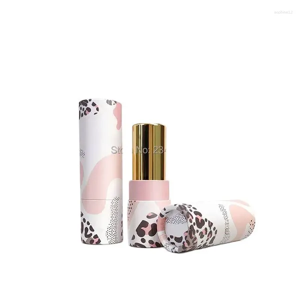 Botellas de almacenamiento Tubón de lápiz labial de papel vacío 12.1 mm Pink Leopard Lipbalm Container cosmético Papery de leopardo 50 piezas