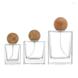 Bouteilles de rangement bouteille de parfum vide Pompe à sertissage argenté Round Ball Wood Coud Luxury Square Verre transparente Spray Spray Mis