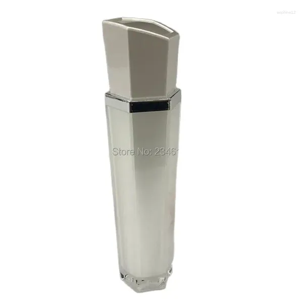 Bouteilles de rangement vide de parfum vide atomiseur de bouteille rechargeable acrylique hexagone silvery blanc cosmétique contenu 120 ml 10pcs / lot