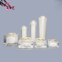 Bouteilles de rangement vide rechargeable bouteille de pompe carré 30/50/100 ml d'or noir blanc acrylique cosmétique crème lotion pot voyage
