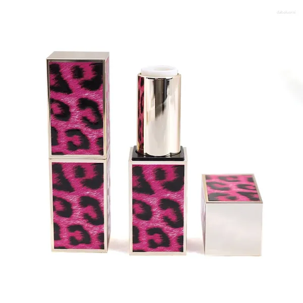 Botellas de almacenamiento vacías cuadradas de 12,1 mm con estampado de leopardo rosa, tubo magnético para lápiz labial, 12 Uds.