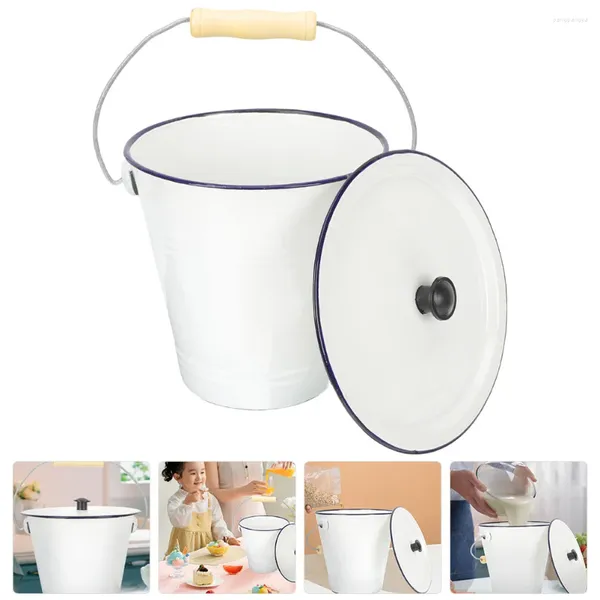 Bouteilles de stockage seau en émail avec couvercle poubelle Vase à fleurs crachoir seaux à glace pour les fêtes Pots rustiques panier à déchets