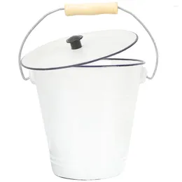 Bouteilles de stockage seau en émail avec couvercle poubelle seaux à glace pour les fêtes lait blanc Pots de fleurs rustiques conteneur buanderie
