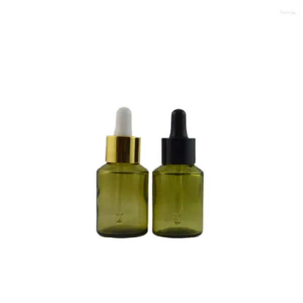 Botellas de almacenamiento Viales de pipeta de aceite esencial 15ml 30ml 60ml Verde oliva Vidrio mate Esencia cosmética Envasado Botella cuentagotas recargable