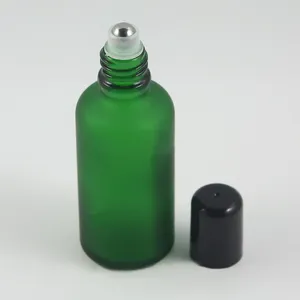 Bouteilles de rangement huiles essentielles 50 ml rouleau en verre désodorant givré vert sur bouteille avec couvercle à vis noire