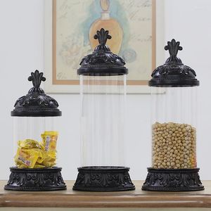 Bouteilles de rangement bocaux Vintage européens avec couvercle, bouteille en verre scellée dorée, pot de bonbons décoratif de bureau, décoration de salon