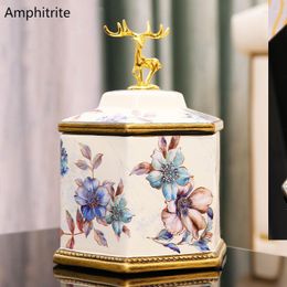 Bouteilles de stockage Pot en céramique de style européen Alce Décoration en métal Boîte de couverture créative Bijoux en étain sucré Thé Conteneur de nourriture pour la maison