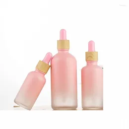 Opslagflessen valse houten ring roze rubberen druppel gradiënt vorst etherische olie flesitier flesjes cosmetisch navulbaar glas lege fles 5 ml-100 ml