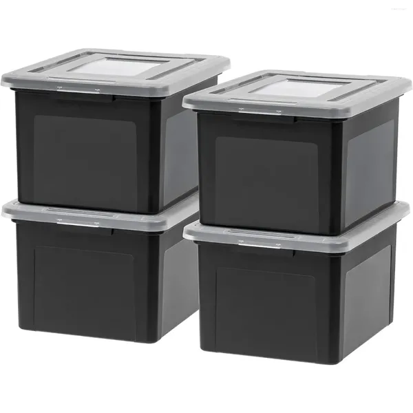 Archivo de botellas de almacenamiento Box Tote Box 4 Pack Free BPA Bin Organizer con tapa de enganche duradera y segura apilable nido
