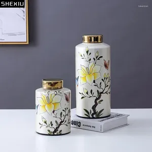 Bouteilles de stockage Pot et couvercles en céramique peints à fleurs Coiffeuse Boîte à bijoux Conteneur cosmétique en porcelaine Pots de bonbons Boîte à thé