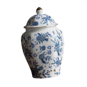 Bouteilles De Stockage Vase À Fleurs Pot Peut Arrangement Pot En Porcelaine Bleu Et Blanc Gingembre Élégant Avec Couvercle Thé En Céramique