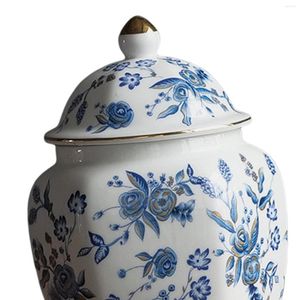 Bouteilles de stockage Vase à fleurs Pot en porcelaine bleu et blanc chinois polyvalent Bocal de bureau peut gingembre avec couvercle thé