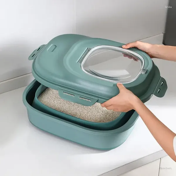 Bouteilles de rangement Pliant pour animaux de compagnie Récipient de riz seau de riz 25 kg Boîte sèche à l'épreuve d'humidité avec mesure de la cuisine