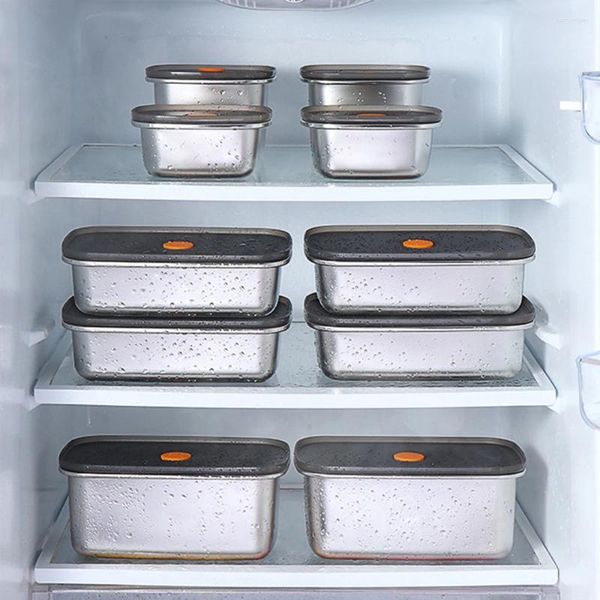 Bouteilles de rangement Boîte de nourriture Réfrigérateur en acier inoxydable Rectangulaire Lunche