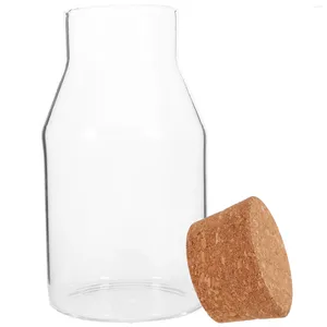 Bouteilles de stockage Récipients alimentaires Pot scellé en verre transparent Bouteille domestique Bouchon en liège portable (600 ml) Biscuit à la farine de sucre