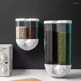 Opslagflessen voedsel dispenser muur gemonteerde graantank vochtvrije transparant push-type afgesloten voor keukenbox