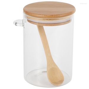 Bouteilles de stockage Pot en verre alimentaire Récipient scellé transparent avec couvercle et cuillère pour la conservation du thé en vrac, du sel, du sucre et des grains de café