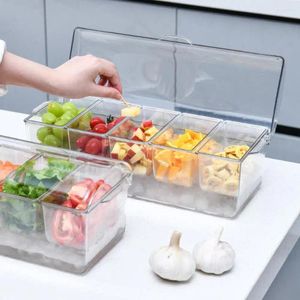 Opslagflessen Food-grade Crisper Box Verwijderbare verdelbare verdeler ijs transparante afneembare koelkast met deksel 5 compartimenten salade voor