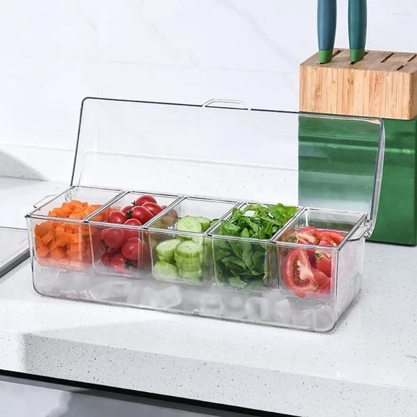 Bouteilles de rangement Boîte de crêpe de qualité alimentaire Ice de réfrigérateur détachable transparent avec couvercle 5 compartiments Salade de fruits de fruits pour pique-nique