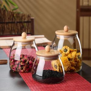 Bouteilles de rangement pot de nourriture avec couvercle en bambou scellé jarts en verre contenant pour thé de café en se lâche de graine de grande capacité cuisine organisatrice