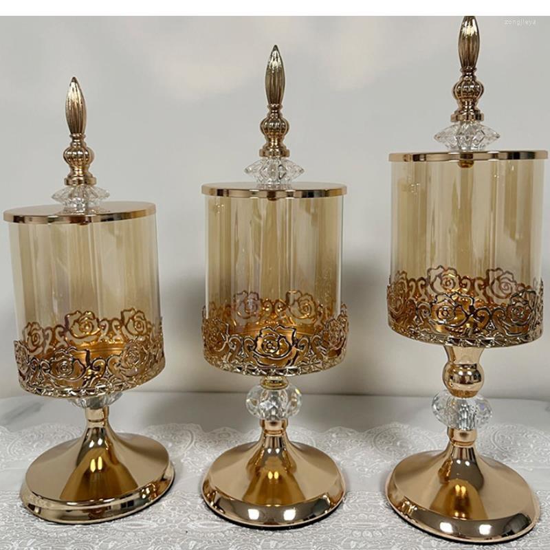 Botellas de almacenamiento Contenedores de azúcar de vidrio dorado francés Cajas de joyería Metal ahuecado Arte Nuez Decoración del hogar