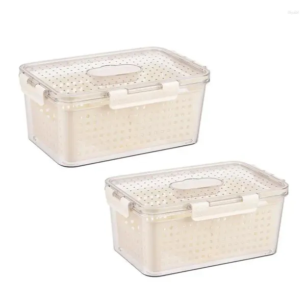 Bouteilles de rangement Boîte de réfrigérateur frais et organisé avec panier de drainage de couvercle Conteneurs de légumes de fruits pour l'organisation des outils de cuisine