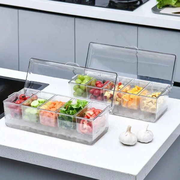 Botellas de almacenamiento Caja de hielo de refrigerador con párpados desprendibles 5 compartimentos ensalada de fruta recipiente de vegetales picnic estuche chil