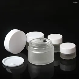 Storage Bottles Frosted Clear Glass 10g Cosmetic Cream Jar With White Cap