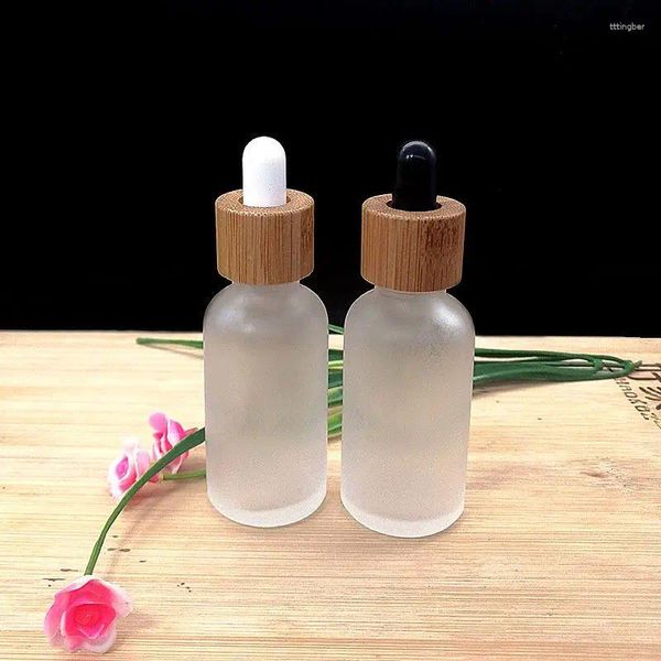 Botellas de almacenamiento Frasco de vidrio esmerilado Botella cuentagotas 5 ml 10 ml 15 ml 30 ml 50 ml 100 ml Aceite esencial Envases cosméticos vacíos Logotipo de grabado