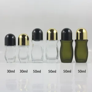 Bouteilles de stockage en verre vert givré/transparent, déodorant vide à rouler sur bouteille de 50 Ml