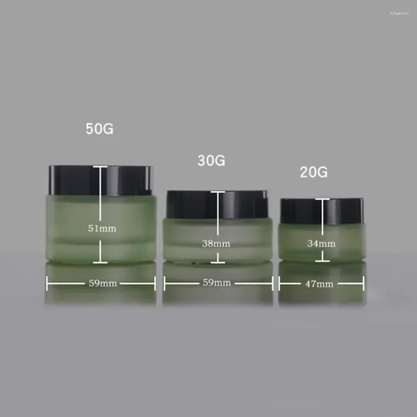 Botellas de almacenamiento de vidrio verde esmerilado, 20g, cosméticos vacíos, tarro de crema para embalaje