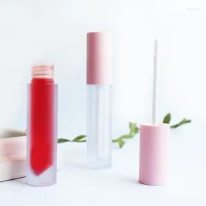 Bouteilles de rangement givrées rose rond à lèvres brillant Tint tubes en plastique diy maquillage vide grand lèvres à lèvres à lèvres liquide à lèvres liquide emballage de beauté